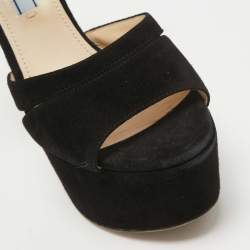 Prada Black Suede Ankle Strap Platform Block Heel Sandals Size 36