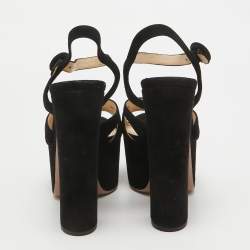 Prada Black Suede Ankle Strap Platform Block Heel Sandals Size 36