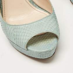 Prada Light Blue Embossed Python Platform Slingback Sandals Size 37