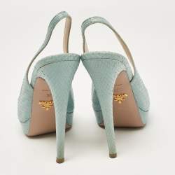 Prada Light Blue Embossed Python Platform Slingback Sandals Size 37