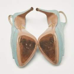 Prada Light Blue Embossed Python Platform Slingback Sandals Size 37