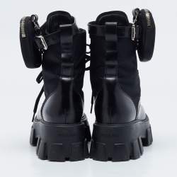 Prada Black Leather and Nylon Monolith Combat Boots Size 36.5
