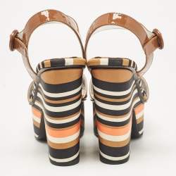 Prada Multicolor Fabric and Patent Leather Platform Sandals Size 40