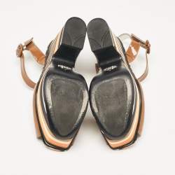 Prada Multicolor Fabric and Patent Leather Platform Sandals Size 40