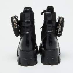 Prada Black Leather and Nylon Monolith Ankle Boots Size 38.5