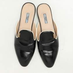 Pre Owned Prada Black Saffiano Patent Leather Mules Size 43