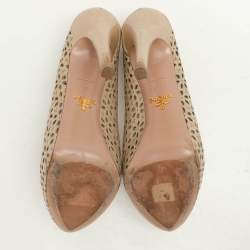 Prada Beige Lasercut Leather Platform Pumps Size 37.5