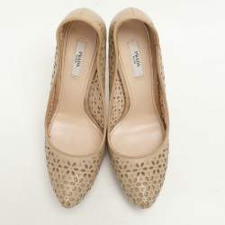 Prada Beige Lasercut Leather Platform Pumps Size 37.5
