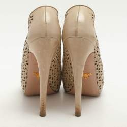 Prada Beige Lasercut Leather Platform Pumps Size 37.5