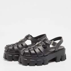 Prada Black Rubber Monolith Ankle Strap Sandals Size 39