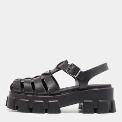 Prada Black Rubber Monolith Ankle Strap Sandals Size 39