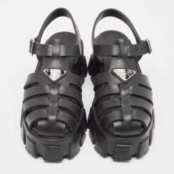 Prada Black Rubber Monolith Ankle Strap Sandals Size 39