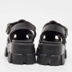 Prada Black Rubber Monolith Ankle Strap Sandals Size 39