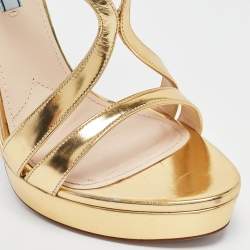 Prada Gold Leather Platform Ankle Strap Sandals Size 39
