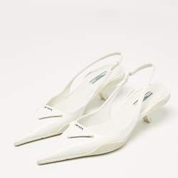 Prada White Leather Bow Slingback Pumps Size 40