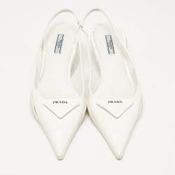 Prada White Leather Bow Slingback Pumps Size 40