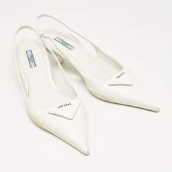 Prada White Leather Bow Slingback Pumps Size 40