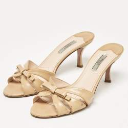 Pre Owned Prada Beige Patent Leather Bow Slide Sandals Size 39