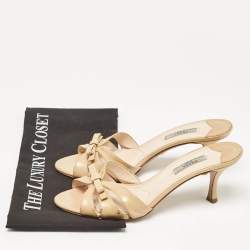 Pre Owned Prada Beige Patent Leather Bow Slide Sandals Size 39
