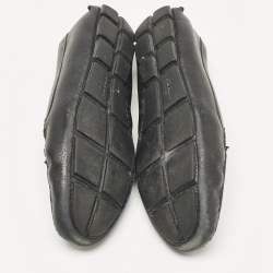Prada Black Leather Bow Logo Embellished Slip On Loafers Size 39