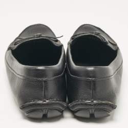 Prada Black Leather Bow Logo Embellished Slip On Loafers Size 39