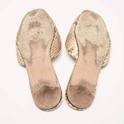Prada Beige/Brown Python Leather Crystal Embellished Flat Sandals Size 39