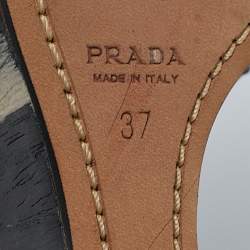 Prada Black Patent Leather Wooden Wedge Ankle Strap Sandals Size 37