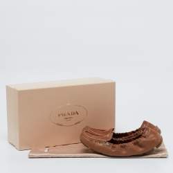 Prada Brown Leather Scrunch Slip On Loafers Size 37