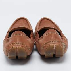 Prada Brown Leather Scrunch Slip On Loafers Size 37