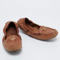Prada Brown Leather Scrunch Slip On Loafers Size 37