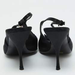 Pre Owned Prada Black Satin Beaded Accents Slingback Pumps Size 39.5