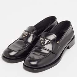 مملوكة مسبقًا Prada Black Brushed Leather Slip On Loafers Size 38