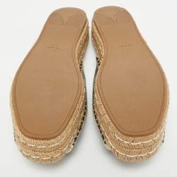 Prada Navy Blue Saffiano Leather Espadrille Platform Slides Size 38.5