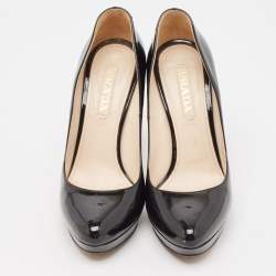 Prada Black Patent Leather Platform Pumps Size 38.5 