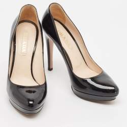 Prada Black Patent Leather Platform Pumps Size 38.5 