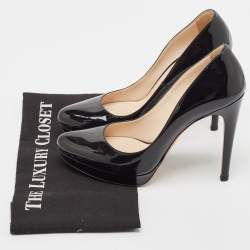 Prada Black Patent Leather Platform Pumps Size 38.5 