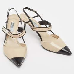Pre Owned Prada Beige/Black Brushed Leather Slingback Pumps Size 40