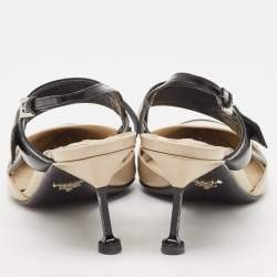 Pre Owned Prada Beige/Black Brushed Leather Slingback Pumps Size 40