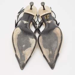 Pre Owned Prada Beige/Black Brushed Leather Slingback Pumps Size 40