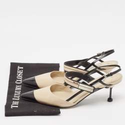 Pre Owned Prada Beige/Black Brushed Leather Slingback Pumps Size 40