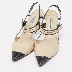 Pre Owned Prada Beige/Black Brushed Leather Slingback Pumps Size 40
