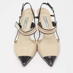 Pre Owned Prada Beige/Black Brushed Leather Slingback Pumps Size 40