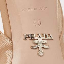 Pre Owned Prada Beige Patent Leather Bow Slingback Pumps Size 40