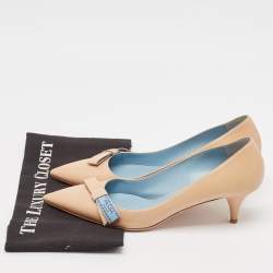 Pre Owned Prada Beige Leather Bow Pointed Toe Pumps Size 40