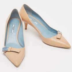 Pre Owned Prada Beige Leather Bow Pointed Toe Pumps Size 40