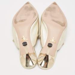 Prada Gold Leather Crystal Embellished Mules Size 40