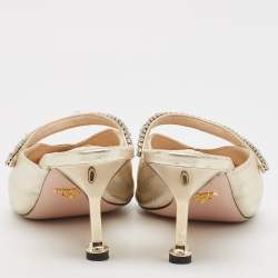 Prada Gold Leather Crystal Embellished Mules Size 40