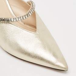 Prada Gold Leather Crystal Embellished Mules Size 40