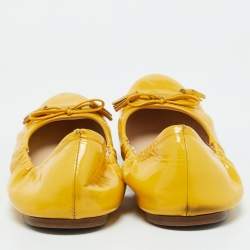 Prada Yellow Patent Leather Scrunch Bow Ballet Flats Size 38