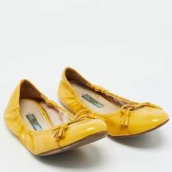 Prada Yellow Patent Leather Scrunch Bow Ballet Flats Size 38